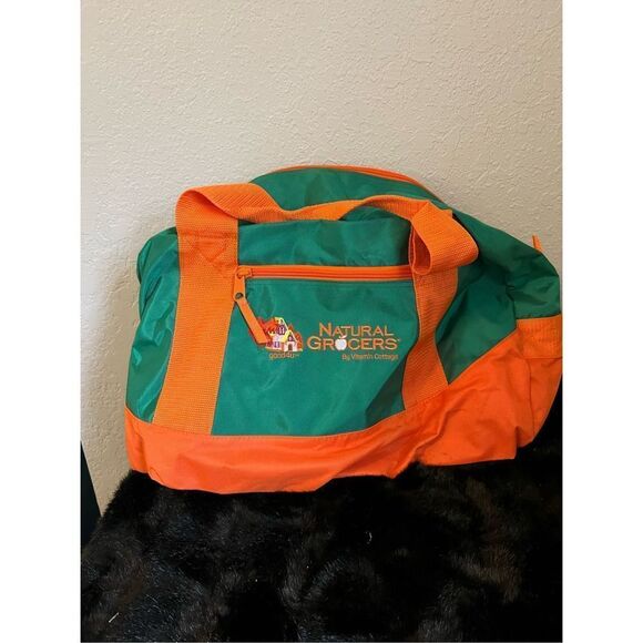 Natural Grocers Green And Orange Large Duffel Bag - Picture 2 of 5